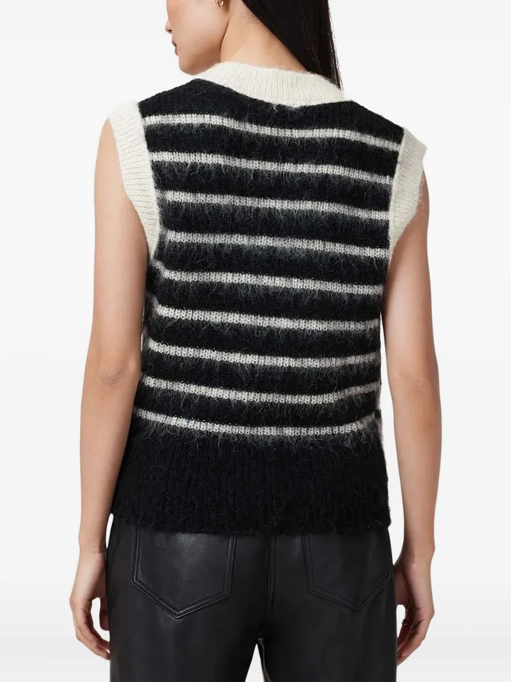 Allsaints Striped V-neck Sleeveless Vest In White