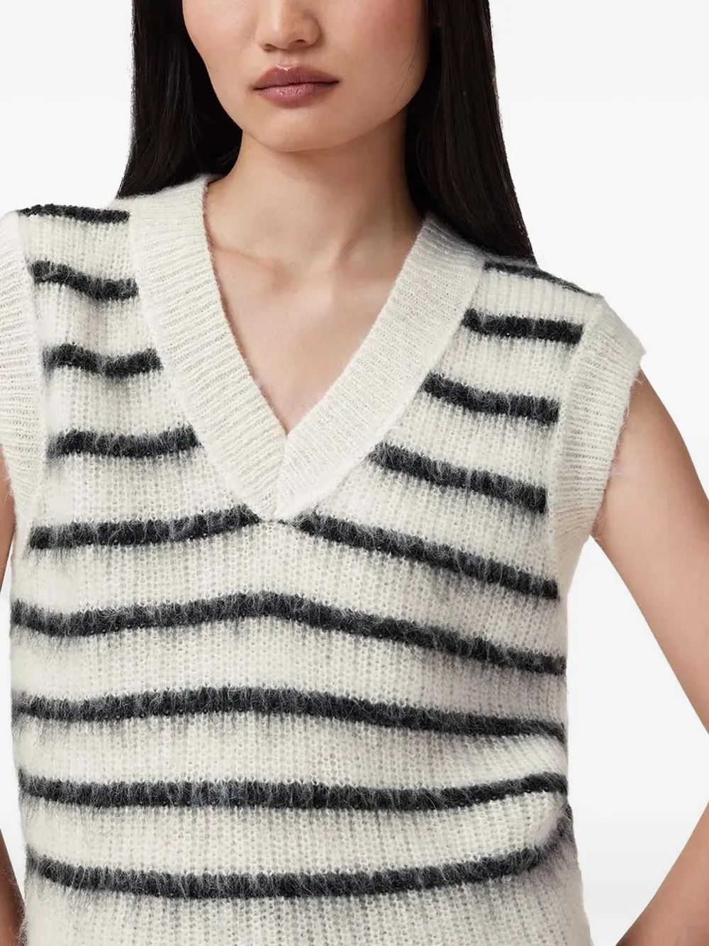 Allsaints Striped V-neck Sleeveless Vest In White