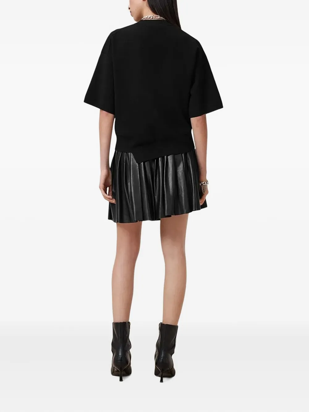 AllSaints Leren rok met rits en plooien Zwart