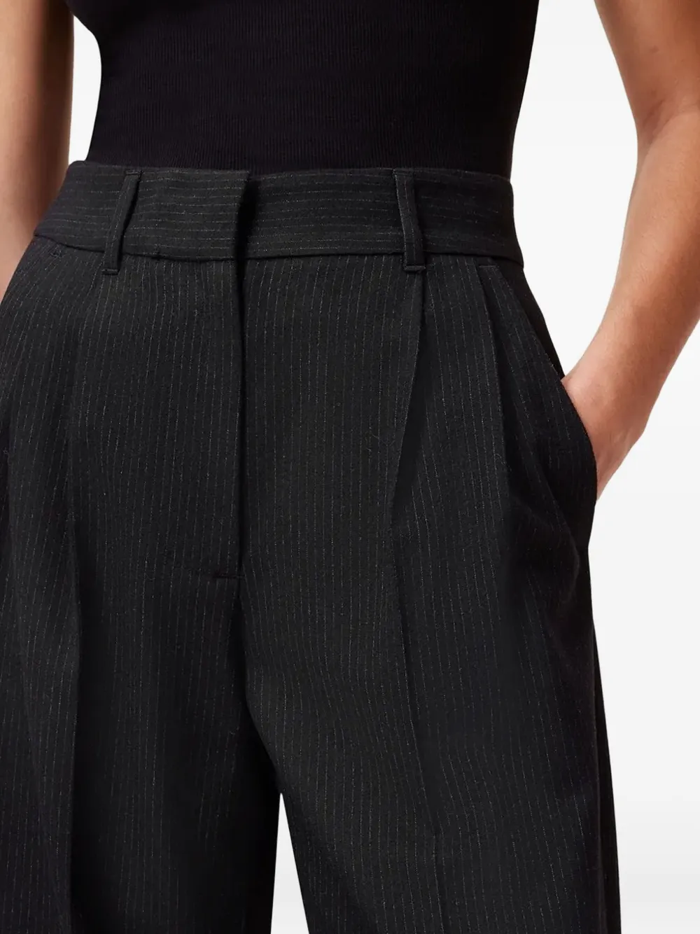 AllSaints Plooibroek met krijtstreep Zwart