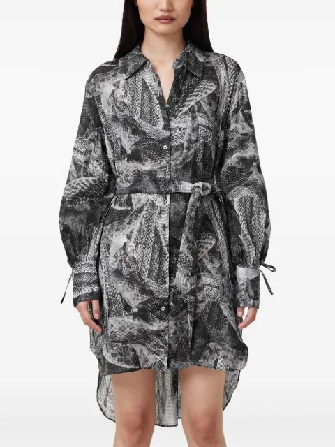 AllSaints vestido camisero con estampado de piel de serpiente