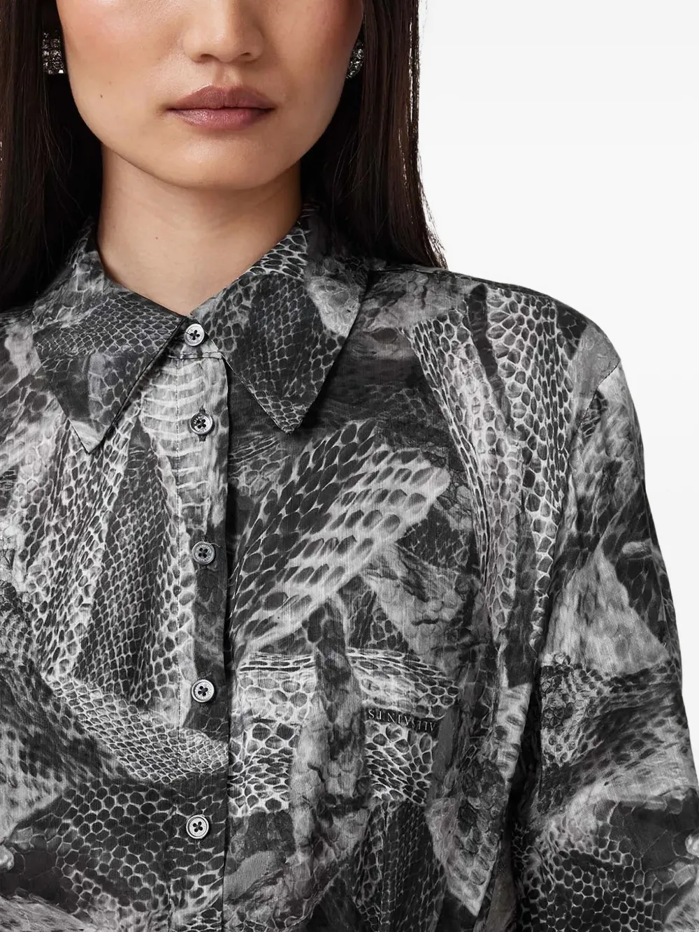 AllSaints Blousejurk met slangenprint en ceintuur Grijs