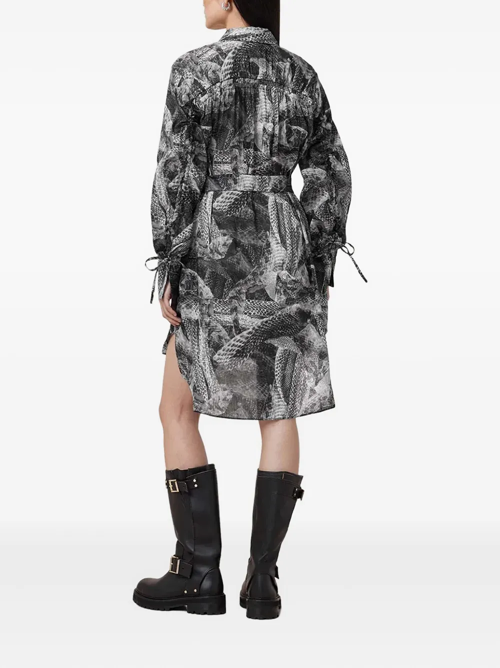 AllSaints Blousejurk met slangenprint en ceintuur Grijs