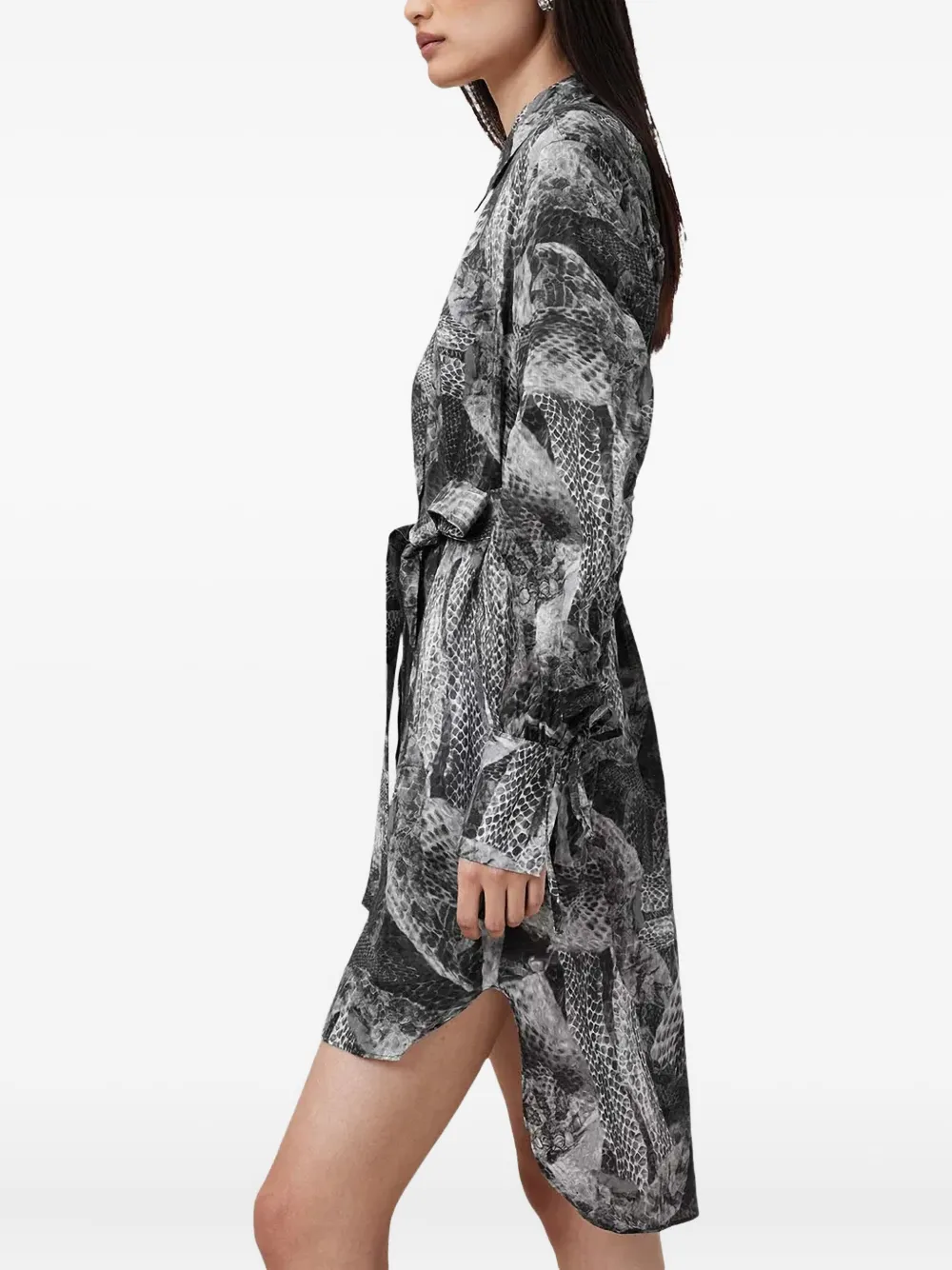 AllSaints Blousejurk met slangenprint en ceintuur Grijs