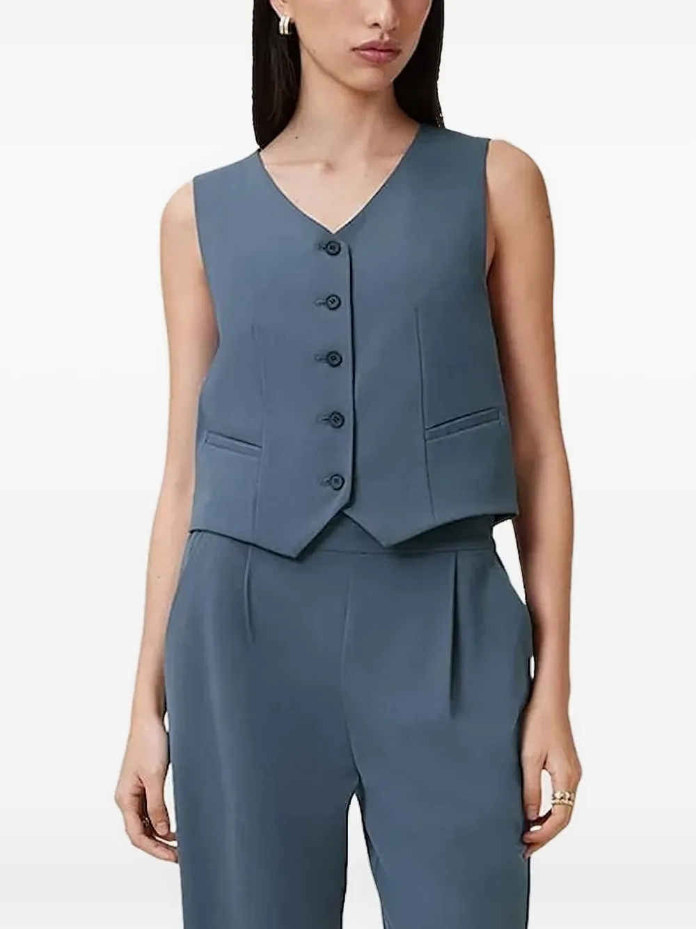 Allsaints Button-fastening Sleeveless Vest In Blue