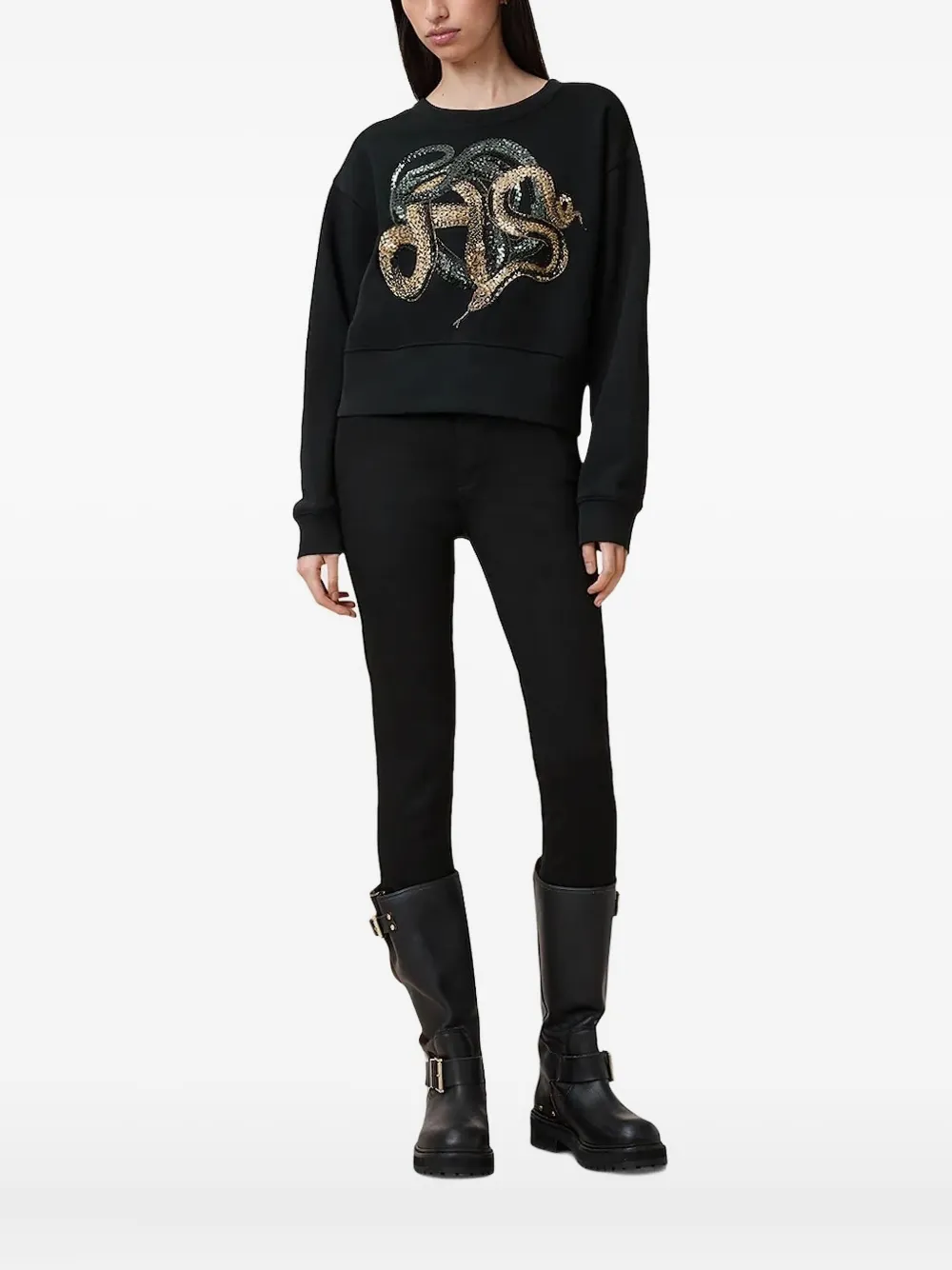 Allsaints Sequin-embellished Sweatshirt In Black