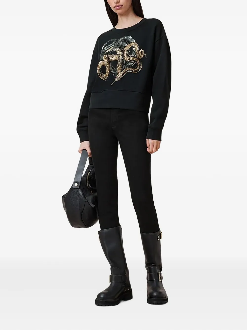 Allsaints Sequin-embellished Sweatshirt In Black