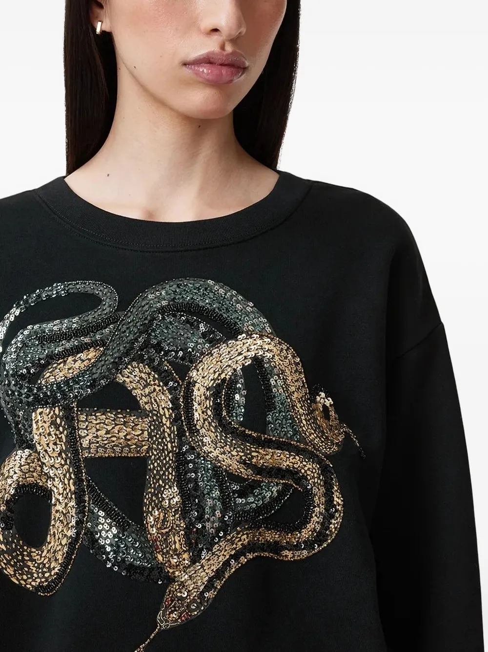 Allsaints Sequin-embellished Sweatshirt In Black