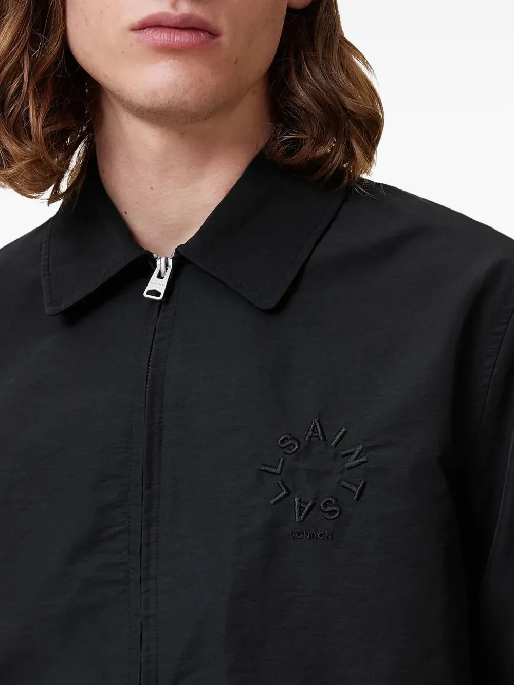 AllSaints Jack met geborduurd logo en rits Zwart