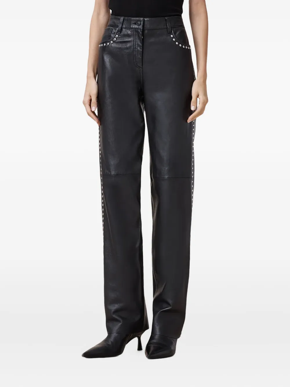 AllSaints Saige leren loafers met studs Zwart