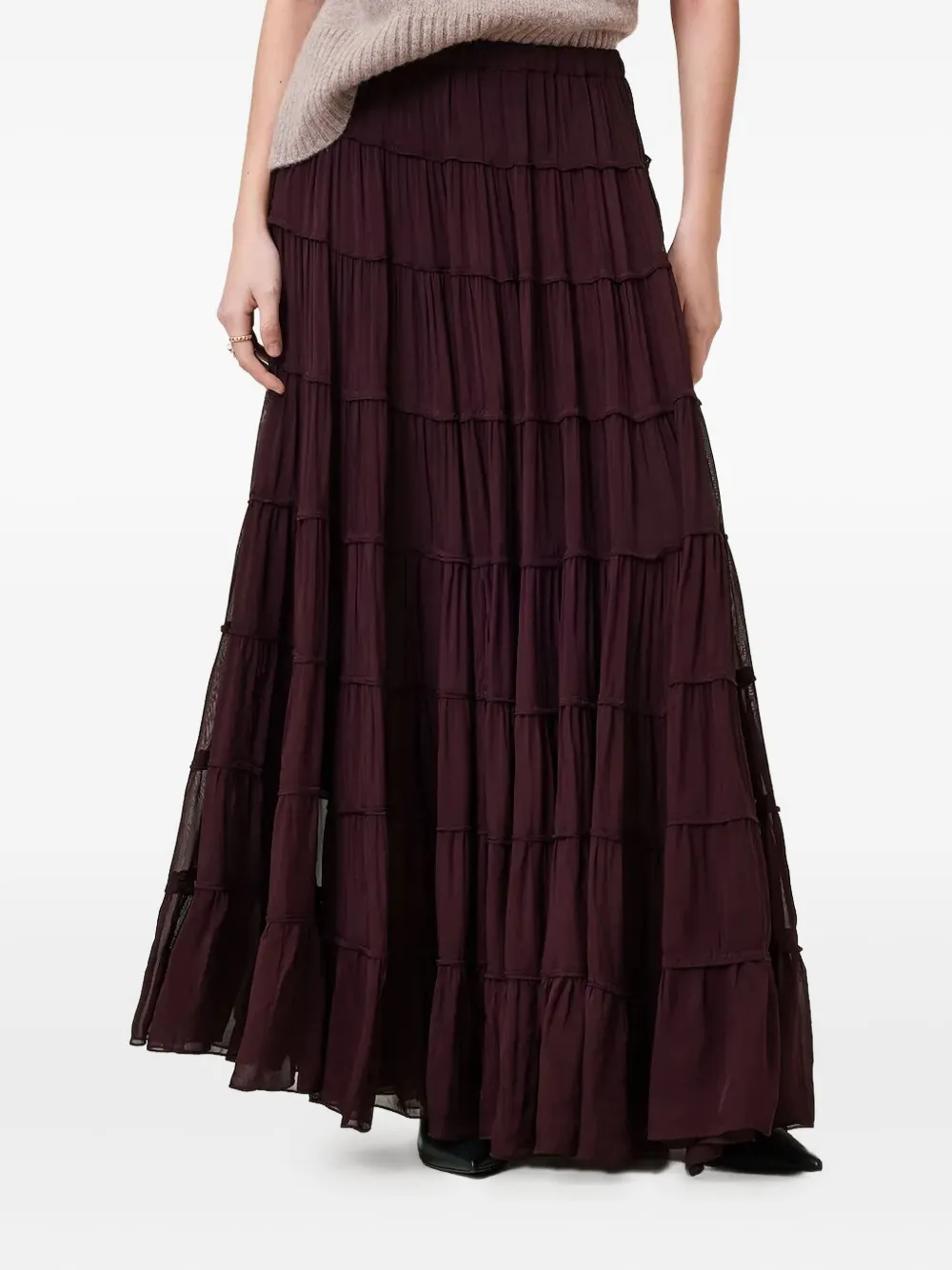 AllSaints Eva gelaagde maxi-rok met ruches Bruin
