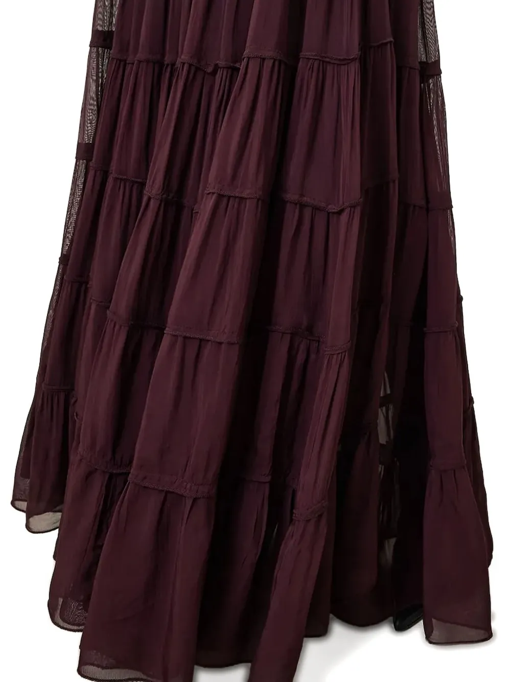 AllSaints Eva gelaagde maxi-rok met ruches Bruin