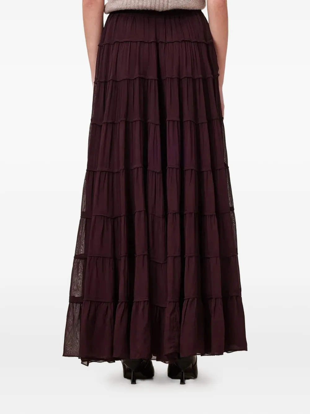 AllSaints Eva gelaagde maxi-rok met ruches Bruin