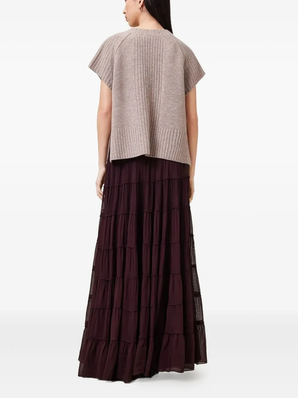 AllSaints Eva gelaagde maxi-rok met ruches Bruin