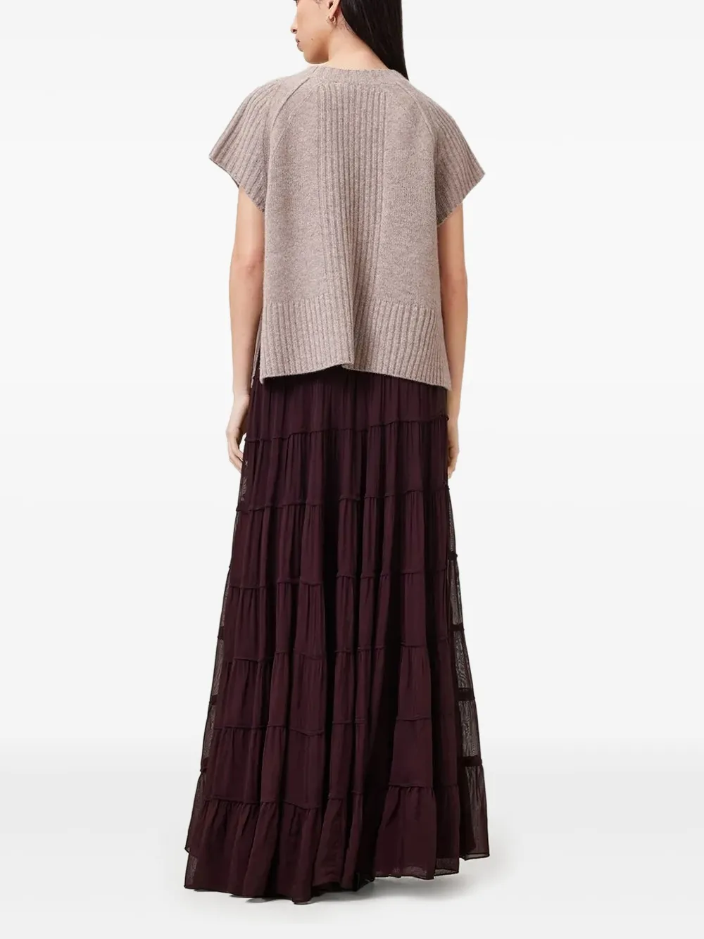 AllSaints Eva gelaagde maxi-rok met ruches - Bruin