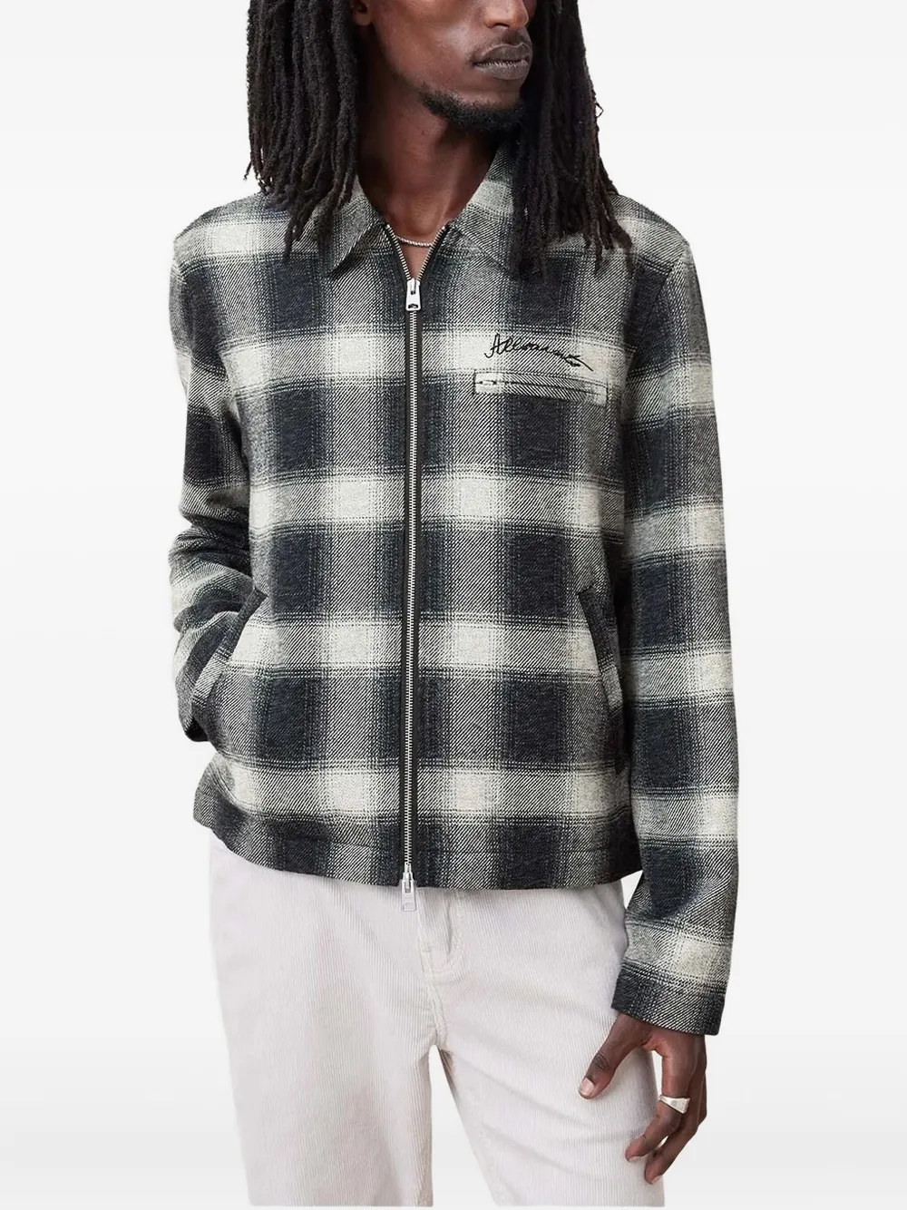 AllSaints checked zip-up jacket Zwart