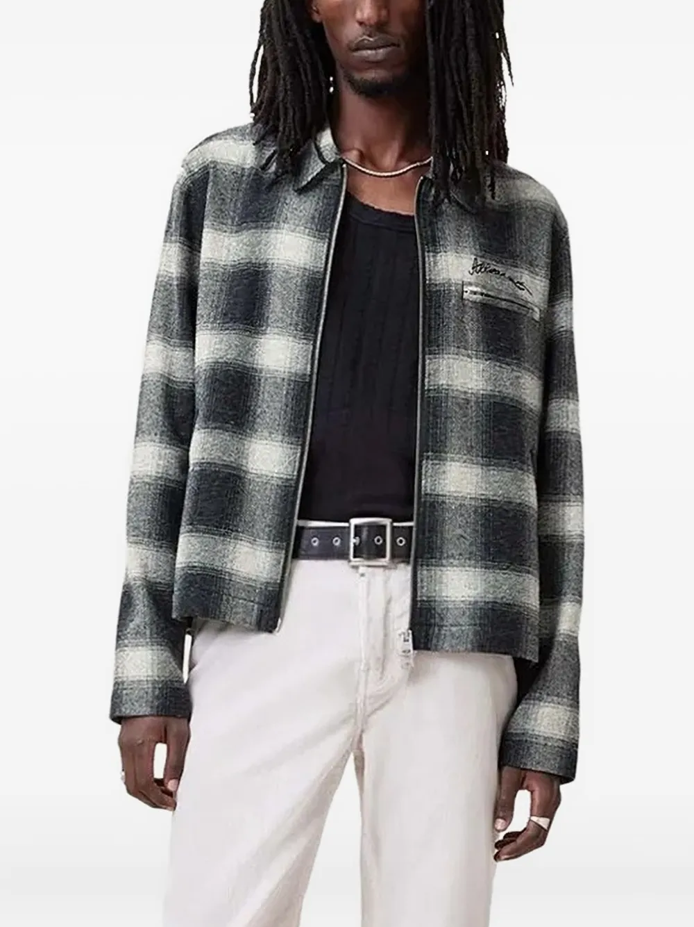 AllSaints checked zip-up jacket Zwart