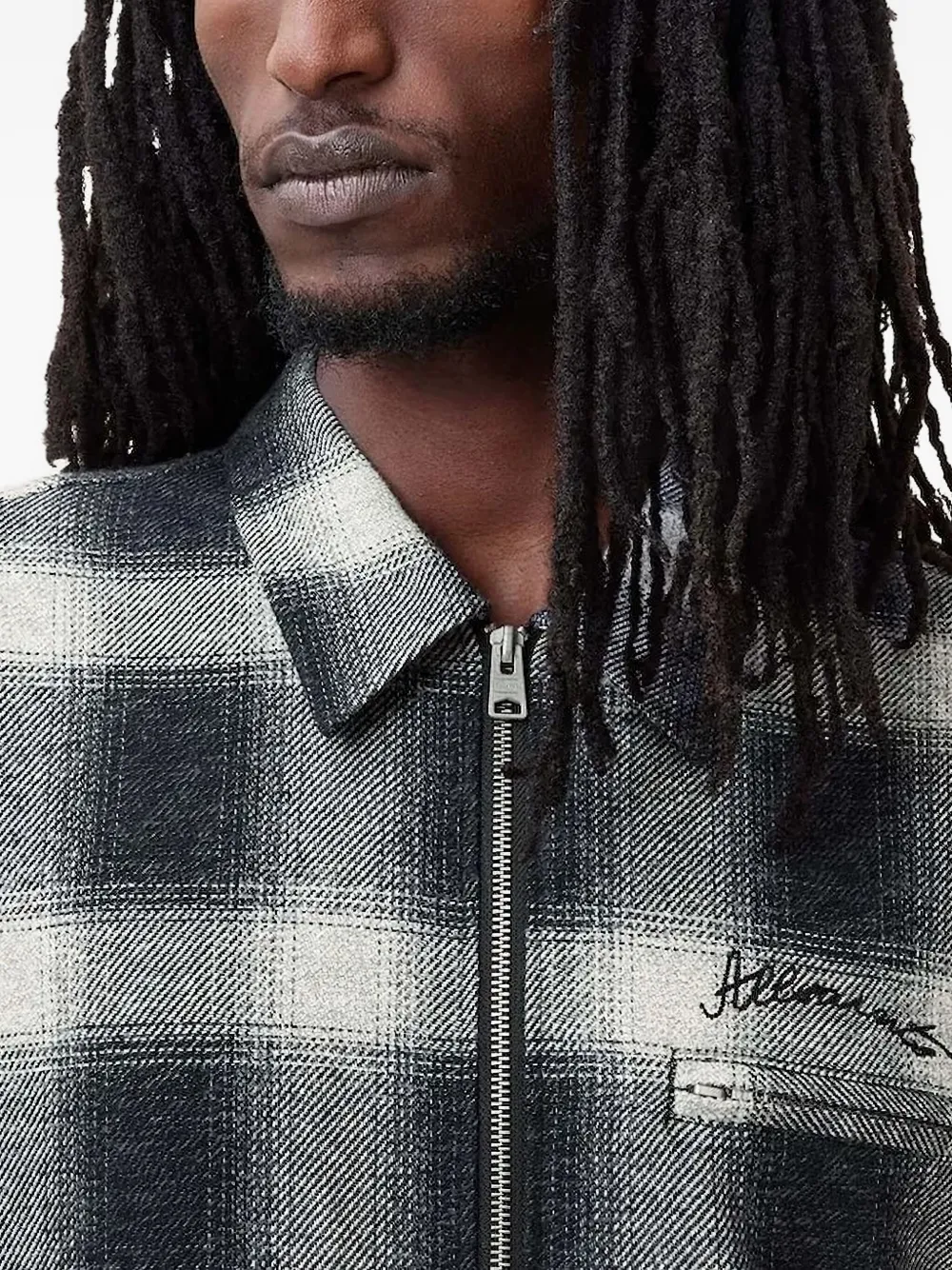 AllSaints checked zip-up jacket Zwart