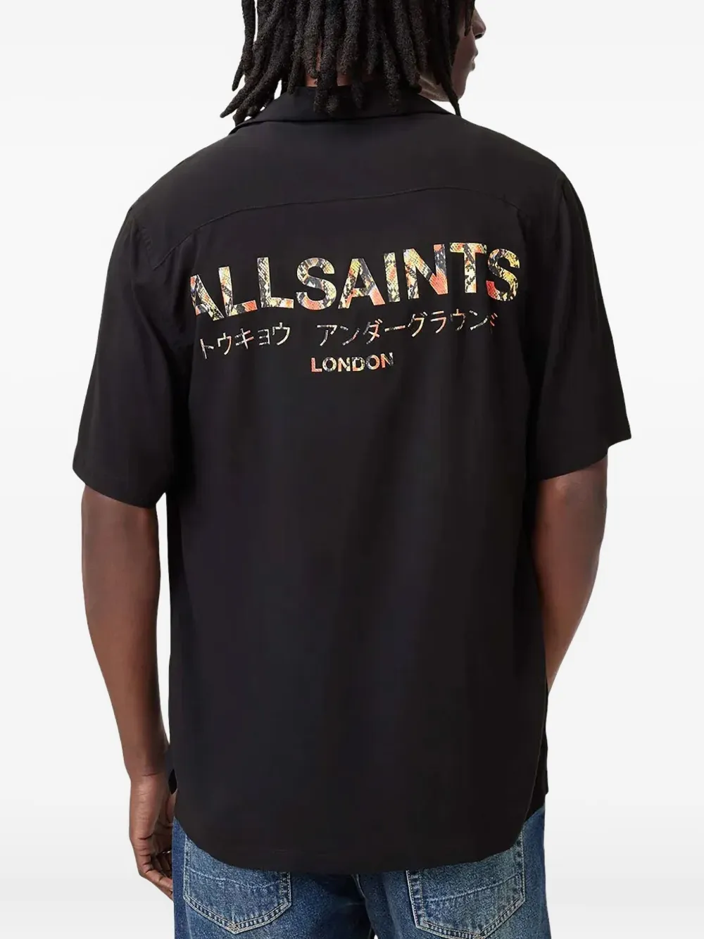 AllSaints Overhemd met slangenhuidprint en open kraag Zwart