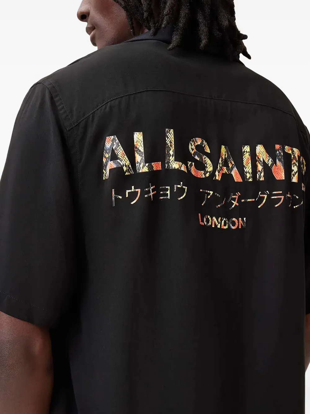 AllSaints Overhemd met slangenhuidprint en open kraag Zwart