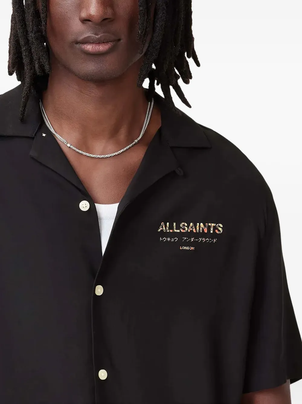 AllSaints Overhemd met slangenhuidprint en open kraag Zwart