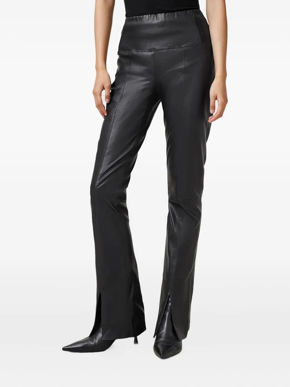 Allsaints Split-hem Leather Trousers In Black