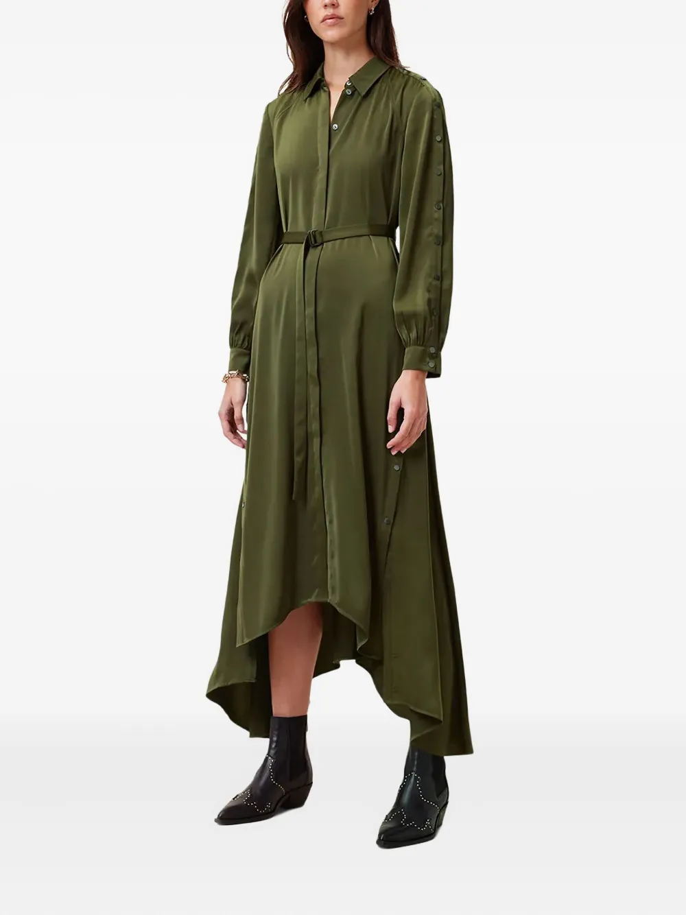 AllSaints button-detailed asymmetric dress | Green | Image 1