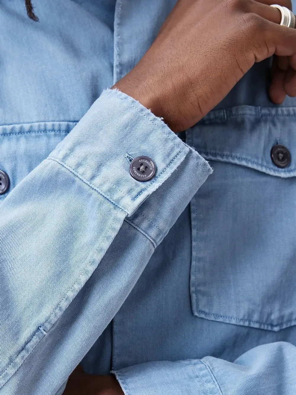 Allsaints Spotter Long Sleeve Military Overshirt In Blue