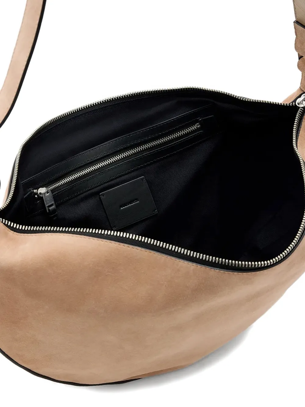 Shop Allsaints Half Moon Suede Shoulder Bag In Neutrals
