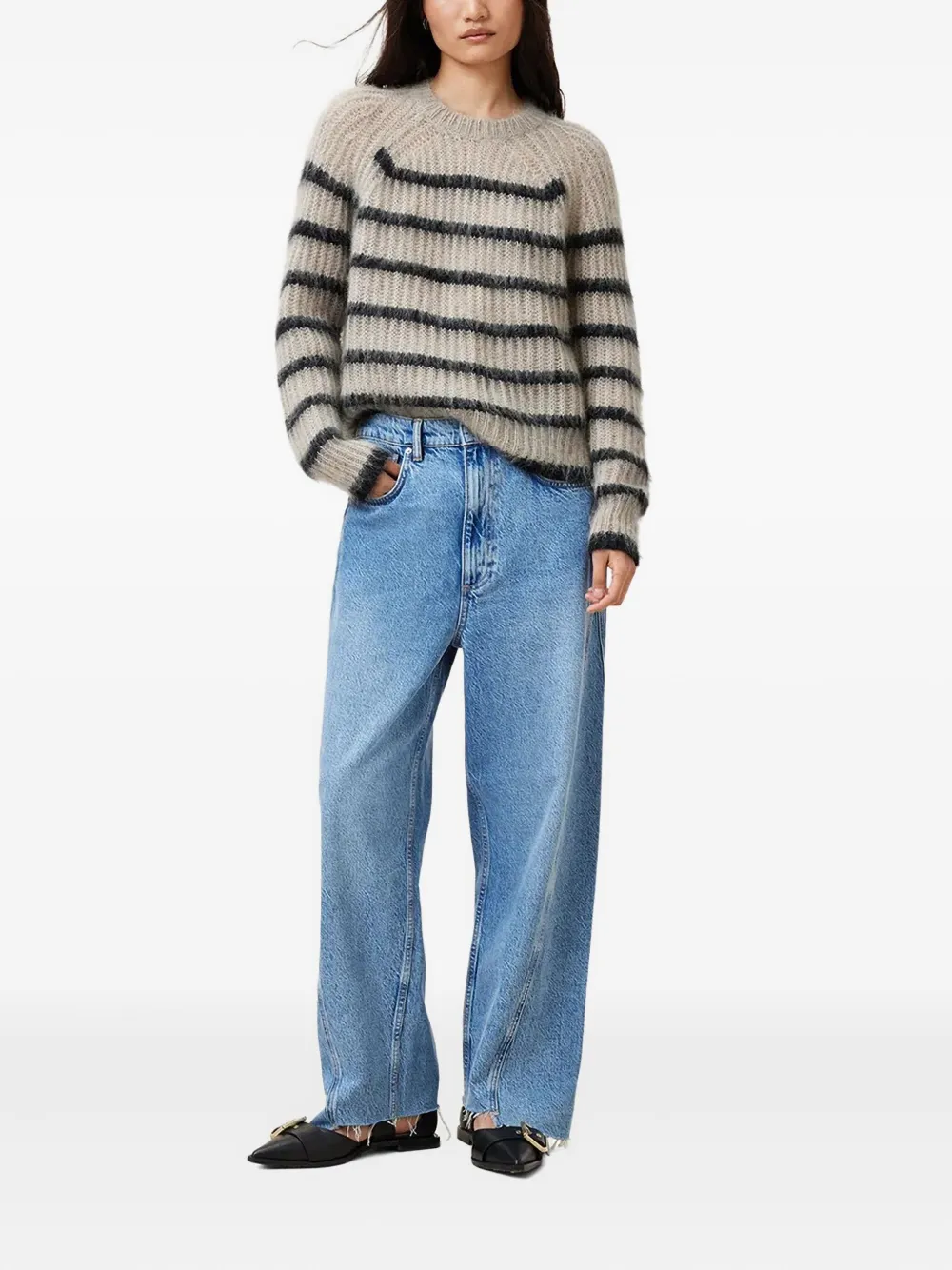 AllSaints Riga gestreepte trui Beige