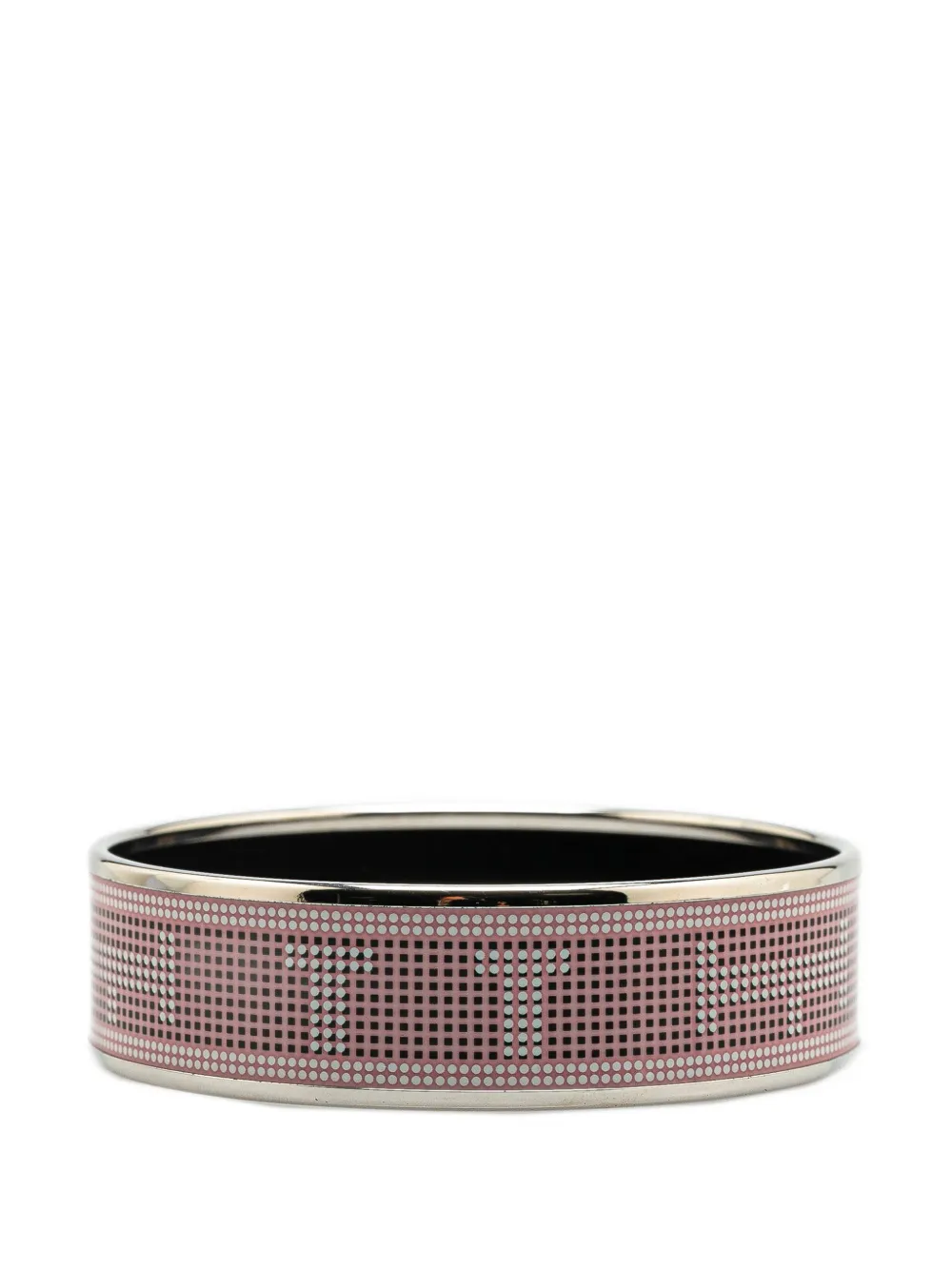 Pre-owned Hermes 20th Century Wide H Dot Enamel Bangle 65 Costume Bracelet In Pink