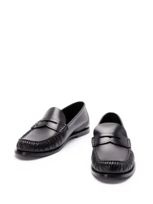 SAINT LAURENT ブラック ローファー　レザーモカシン イヴサンローラン】モカシシ ローファー レザー ブラック 極美品