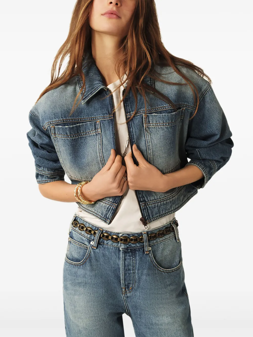 Ba&sh Zip-front Patch-pocket Jacket In Gold