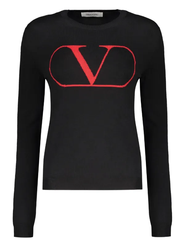 Valentino Garavani Intarsia Gebreide Trui Met Logo Zwart