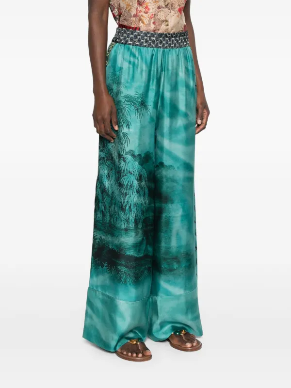 パンツ PIERRE LOUIS MASCIA Women Straight Pants ALOES PT10959 51484 ALOE Trousers Silk in Multicolor | Pierre-Louis Mascia®
