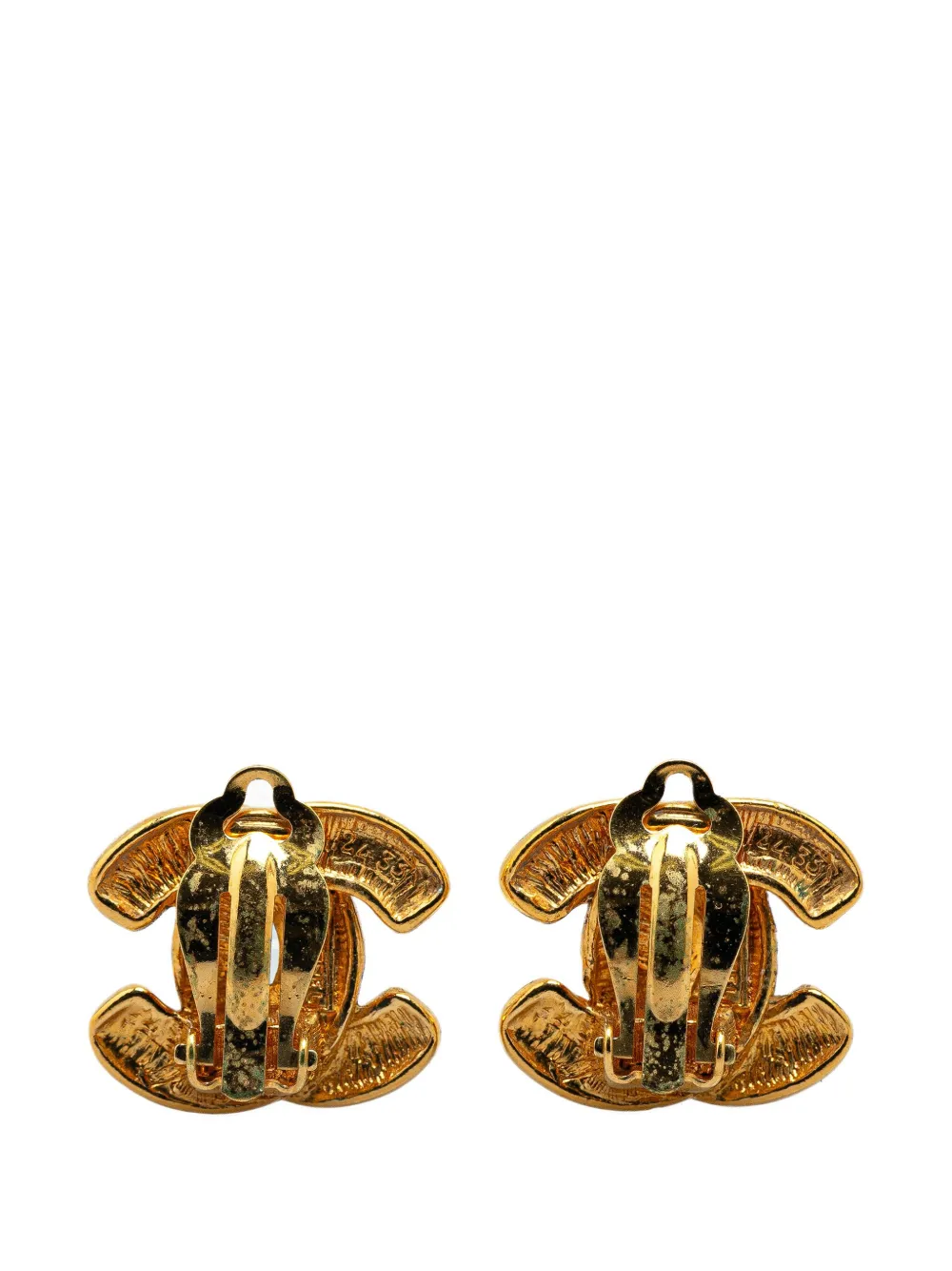 CHANEL Pre-Owned 20th Century Gold Plated CC Quilted Matelasse Clip On Earrings costume earrings | Image 2