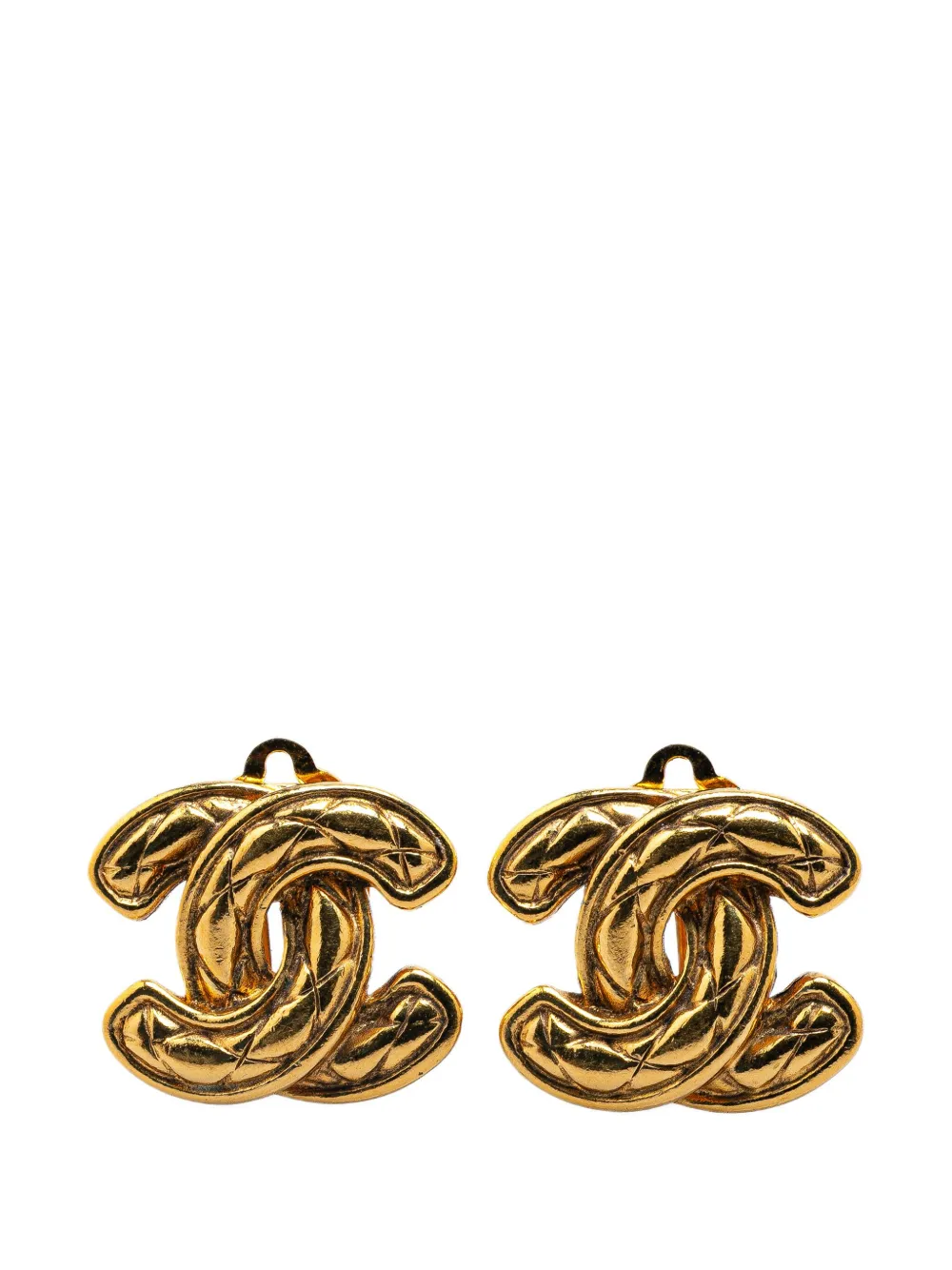 CHANEL Pre-Owned 20th Century Gold Plated CC Quilted Matelasse Clip On Earrings costume earrings | Gold | Image 1