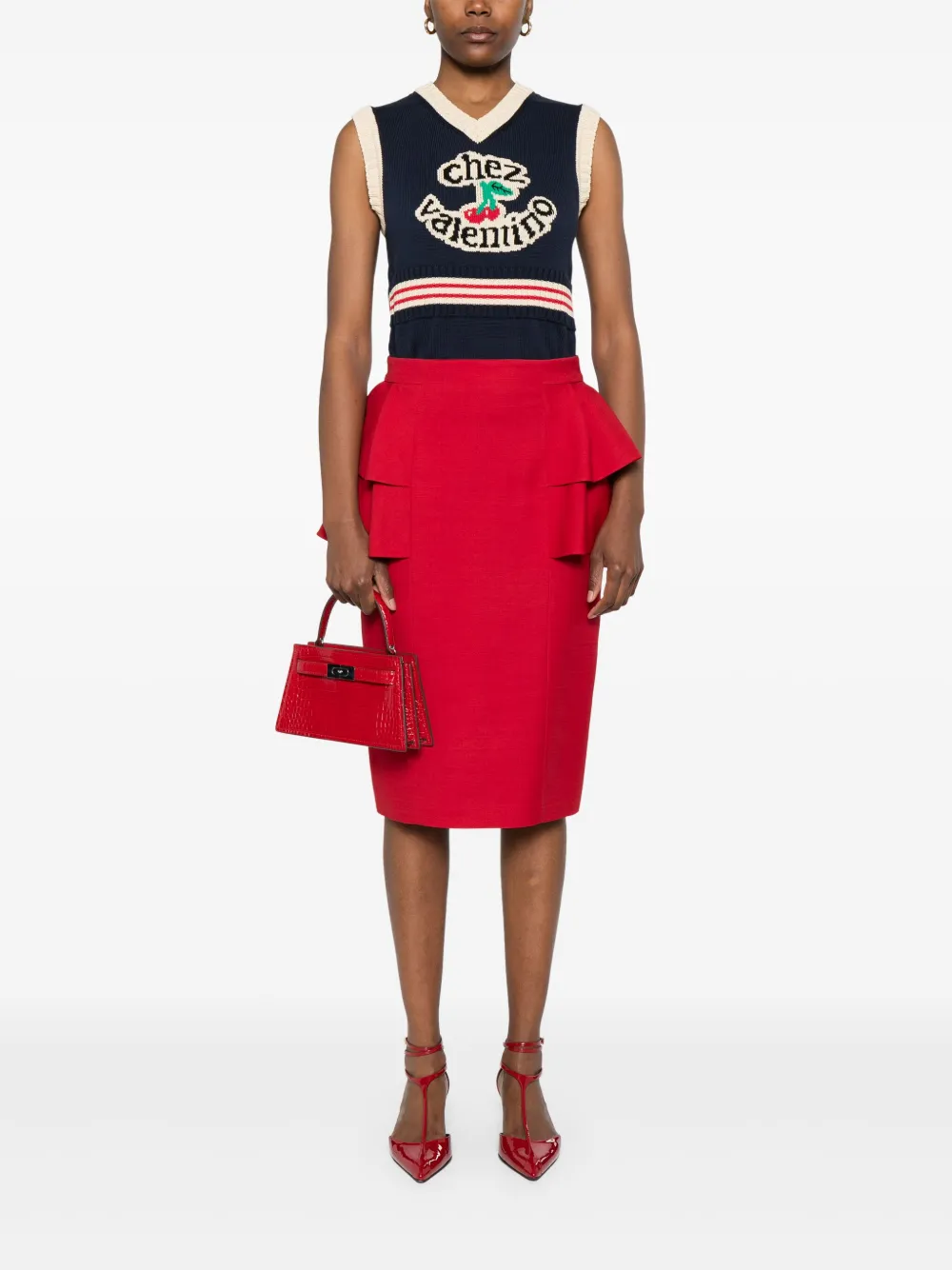 Valentino Garavani virgin wool-silk skirt - Rood
