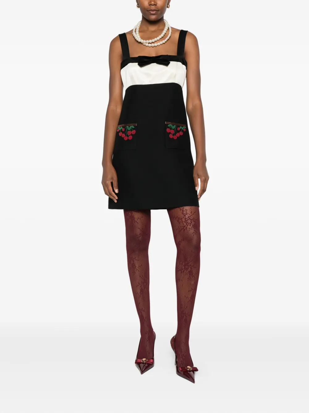 Valentino Garavani cherry-pocket bow mini dress - Zwart