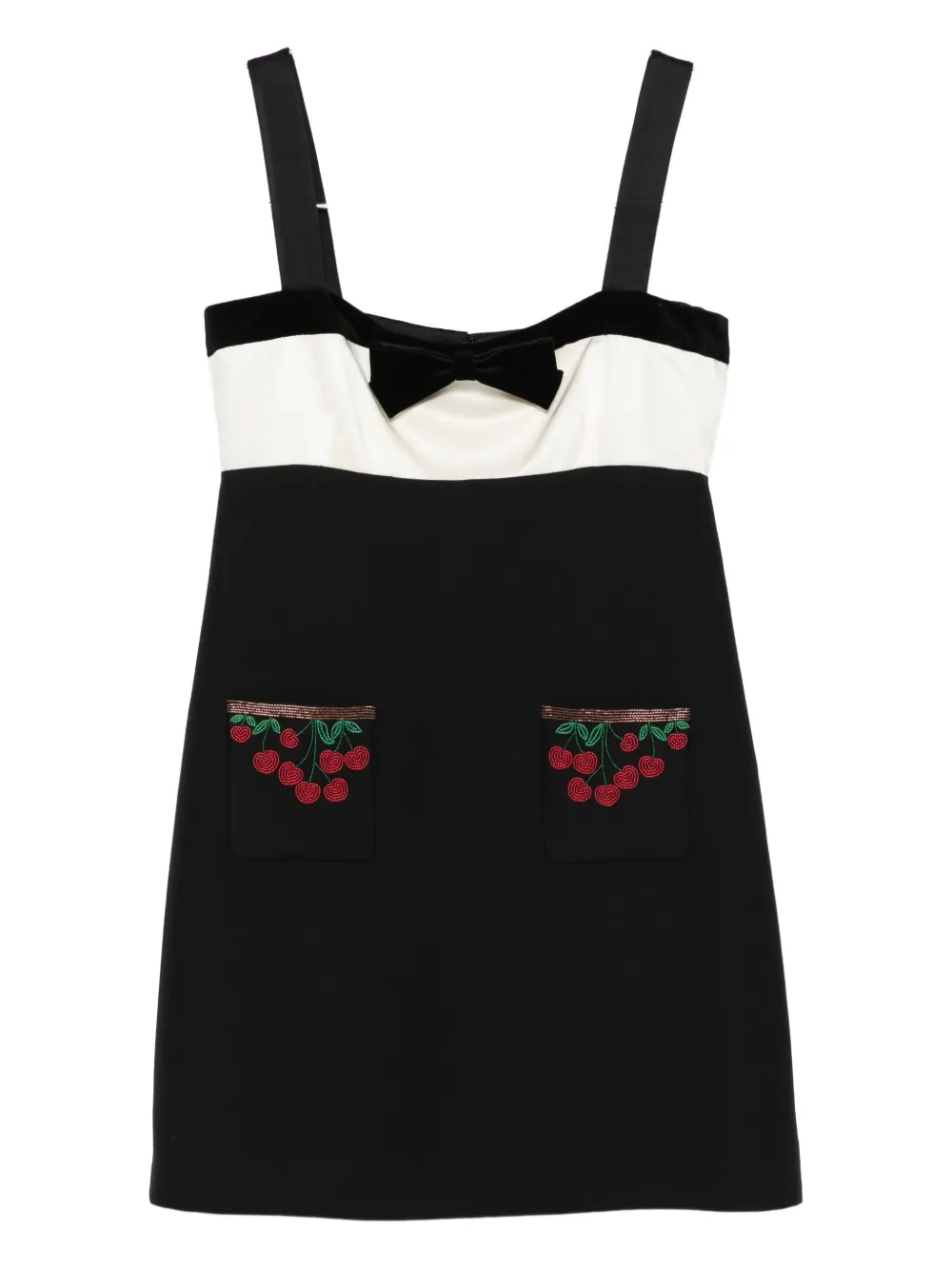 Valentino Cherry-pocket Bow Mini Dress In Black