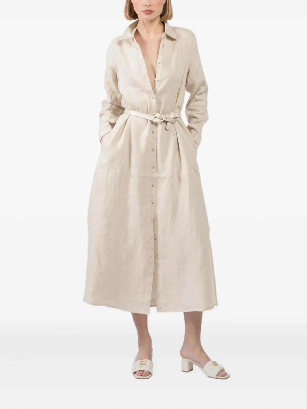 Xirena belted shirt midi dress | Neutrals | Image 1