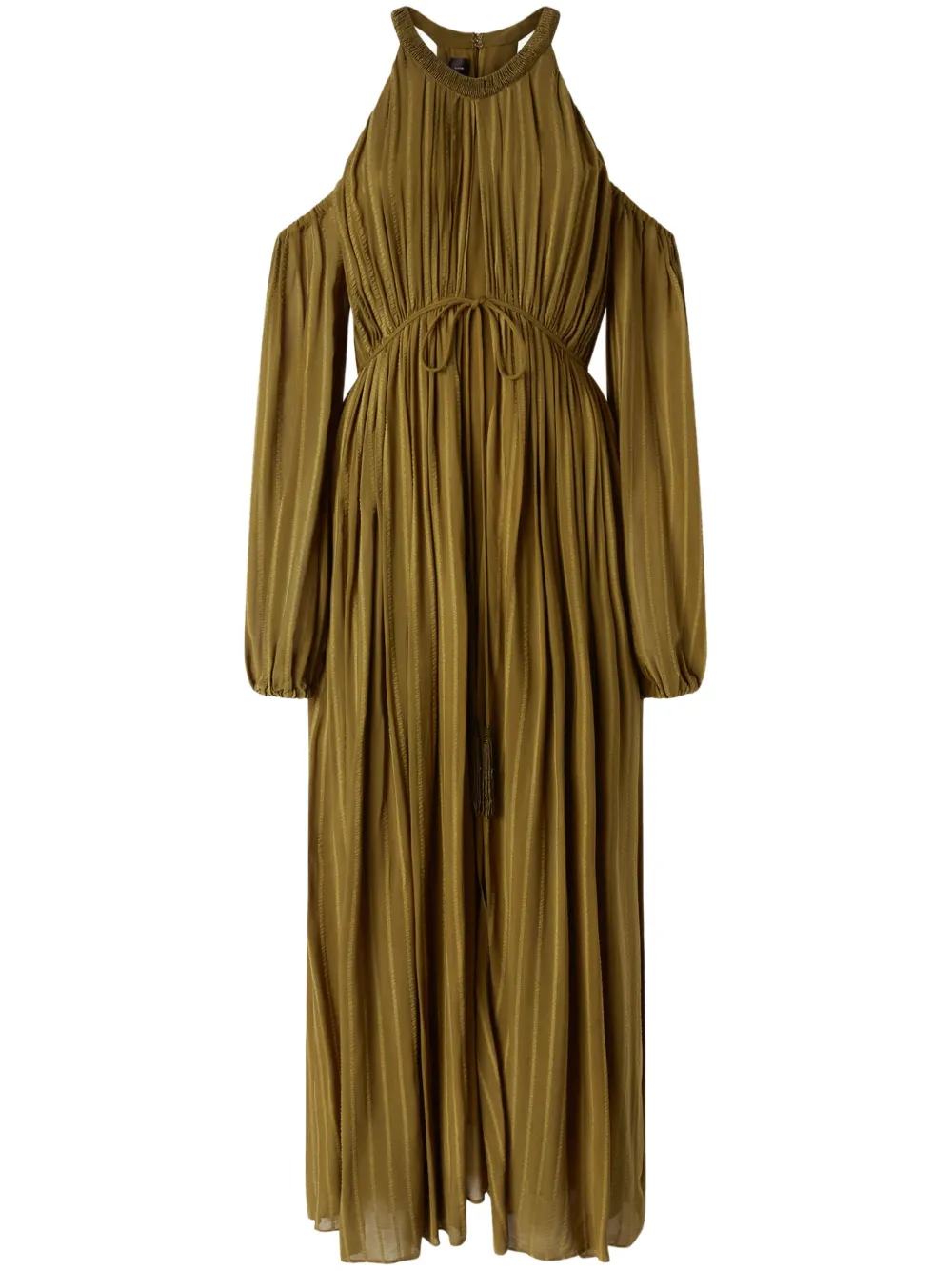 Pinko Long Off-the-shoulder Dress With Beaded Embroidery In Green
