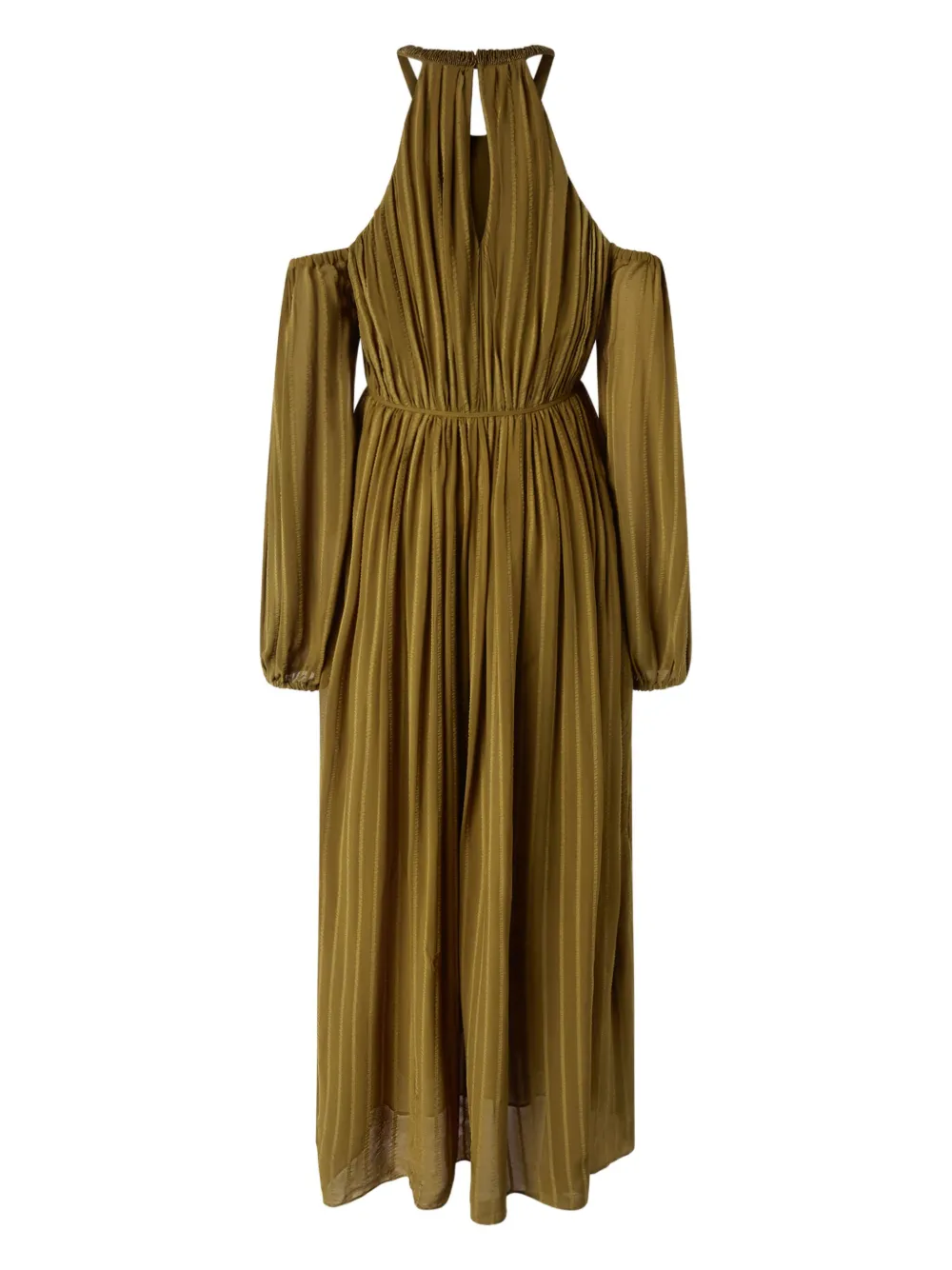 Pinko Long Off-the-shoulder Dress With Beaded Embroidery In Green