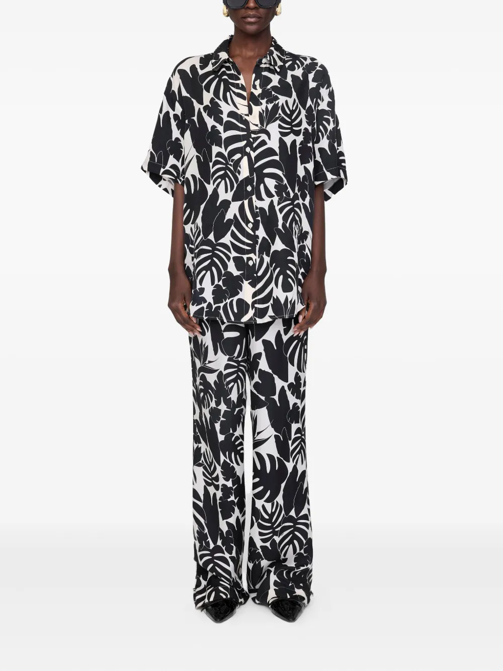 ANINE BING Elain broek met bladerprint Zwart