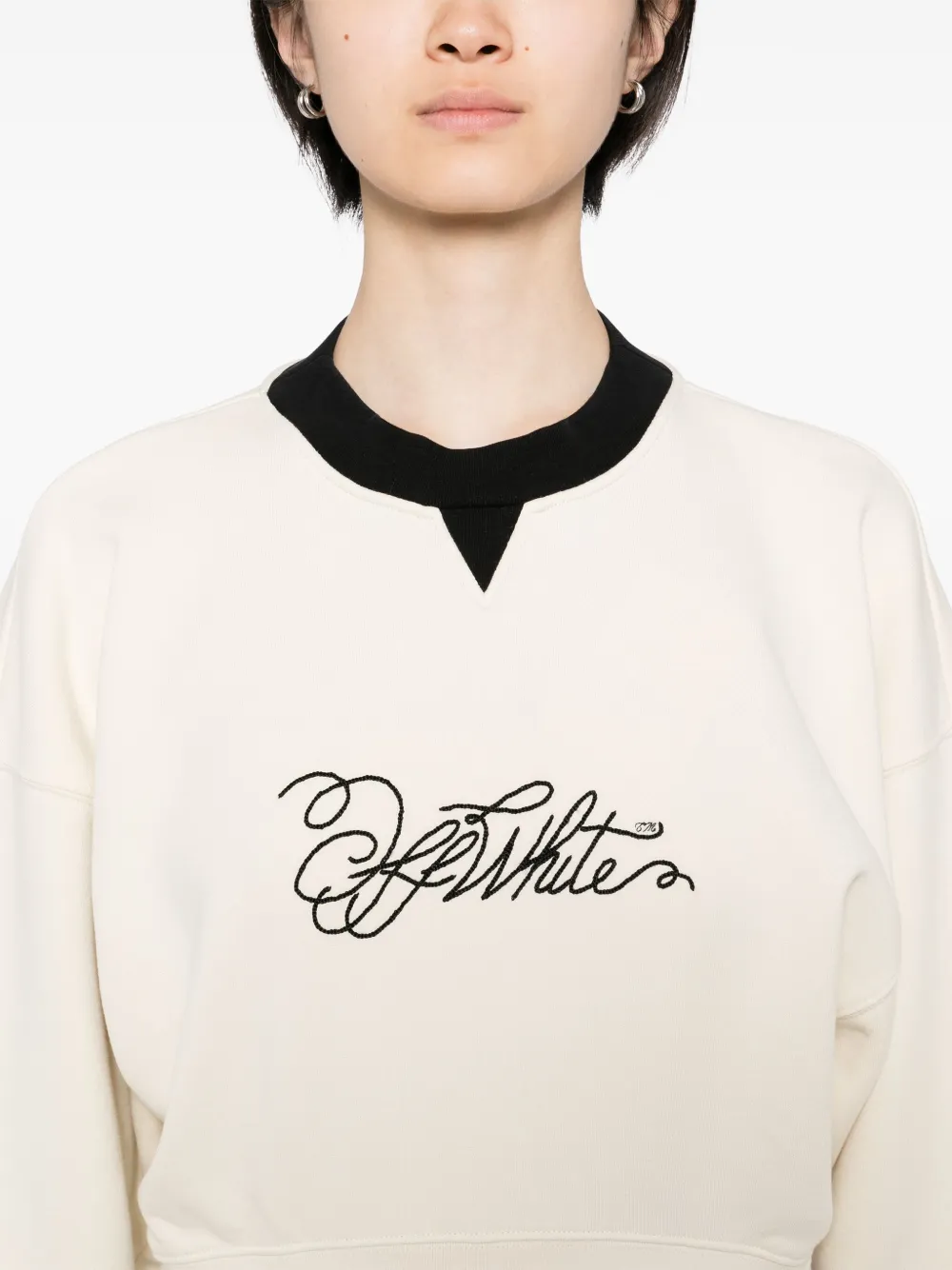 Shop Off-white Logo-embroidered Sweatshirt In Neutrals