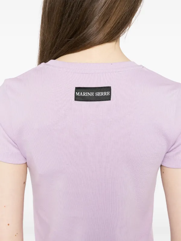 Tシャツ・カットソー MARINE SERRE Women Tunic Tops WTO393PK60 Purple Marine Serre: Purple Moon Logo Ribbed Jersey Cut-Out T-shirt