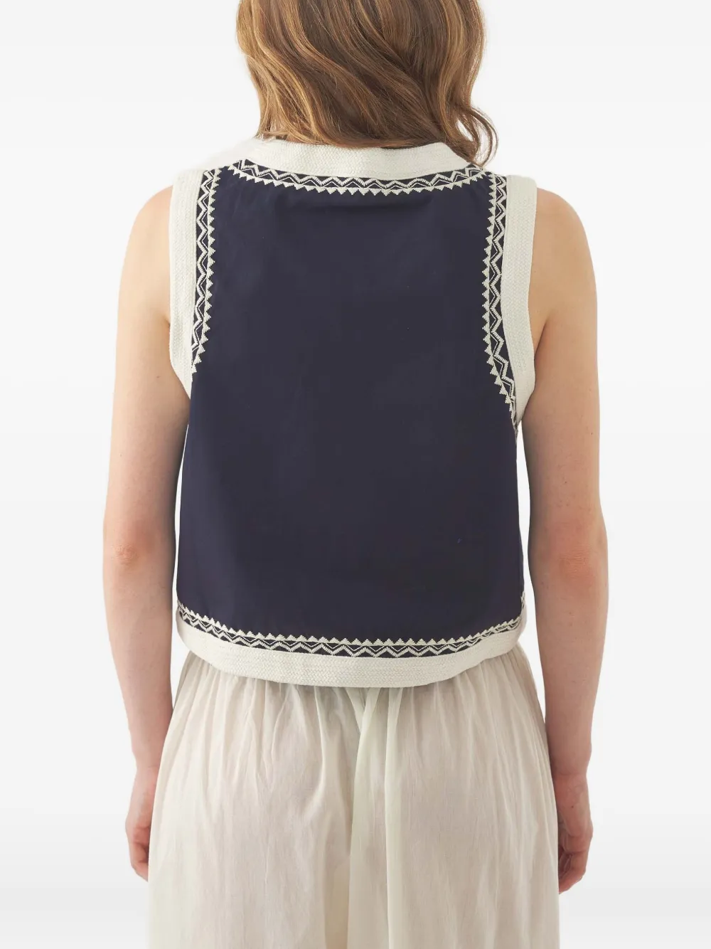 Antik Batik Floral-embroidered Waistcoat In Blue