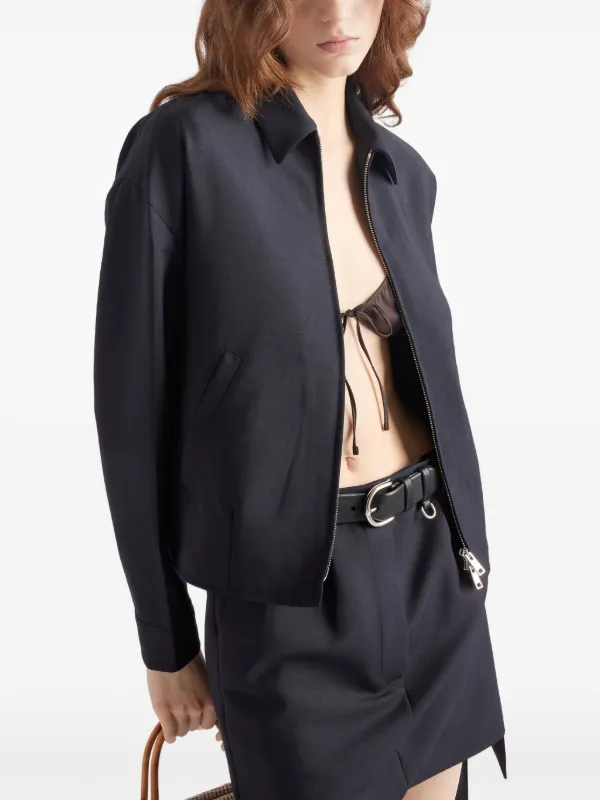【プラダ・PRADA】Single-breasted kid jacket Arquefeathers Prada Kid Bomber Jacket | Blue | FARFETCH