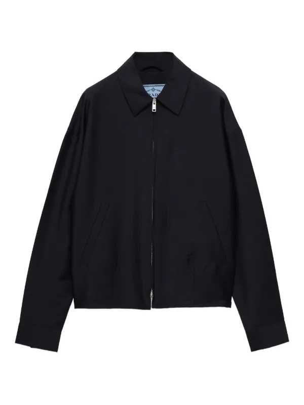 【プラダ・PRADA】Single-breasted kid jacket Arquefeathers Prada Kid Bomber Jacket | Blue | FARFETCH
