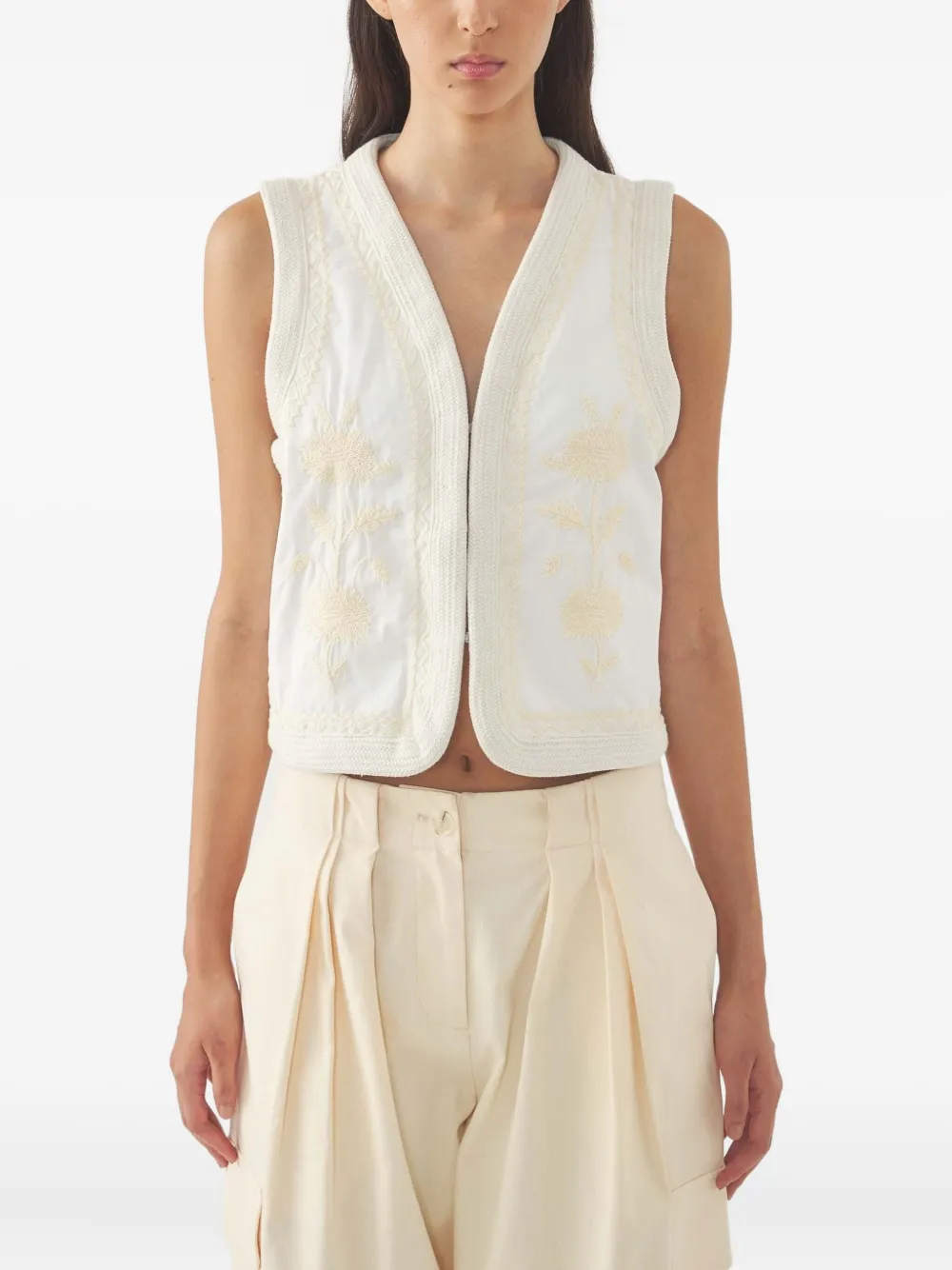 Antik Batik Embroidered Sleeveless Vest In Neutral